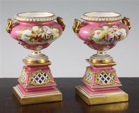 A pair of Royal Worcester pedestal vases, date code for 1898, 14cm